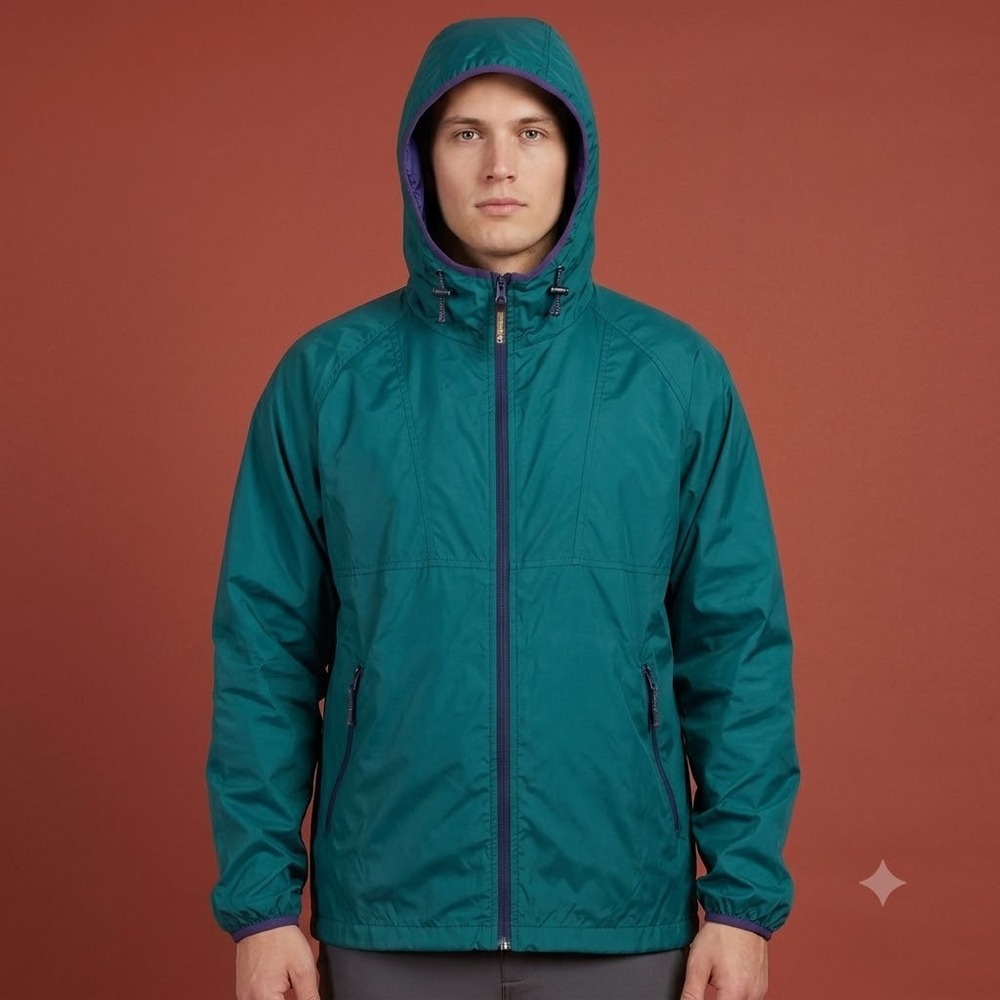Vintage Red Ledge Hooded Windbreaker Jacket Men's XL Teal Made in Taiwan‎